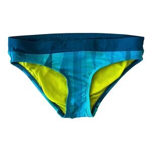 Title Nine Swim Bikini Bottoms Teal Blue Geometric Abstract Bikini Mid Rise XS